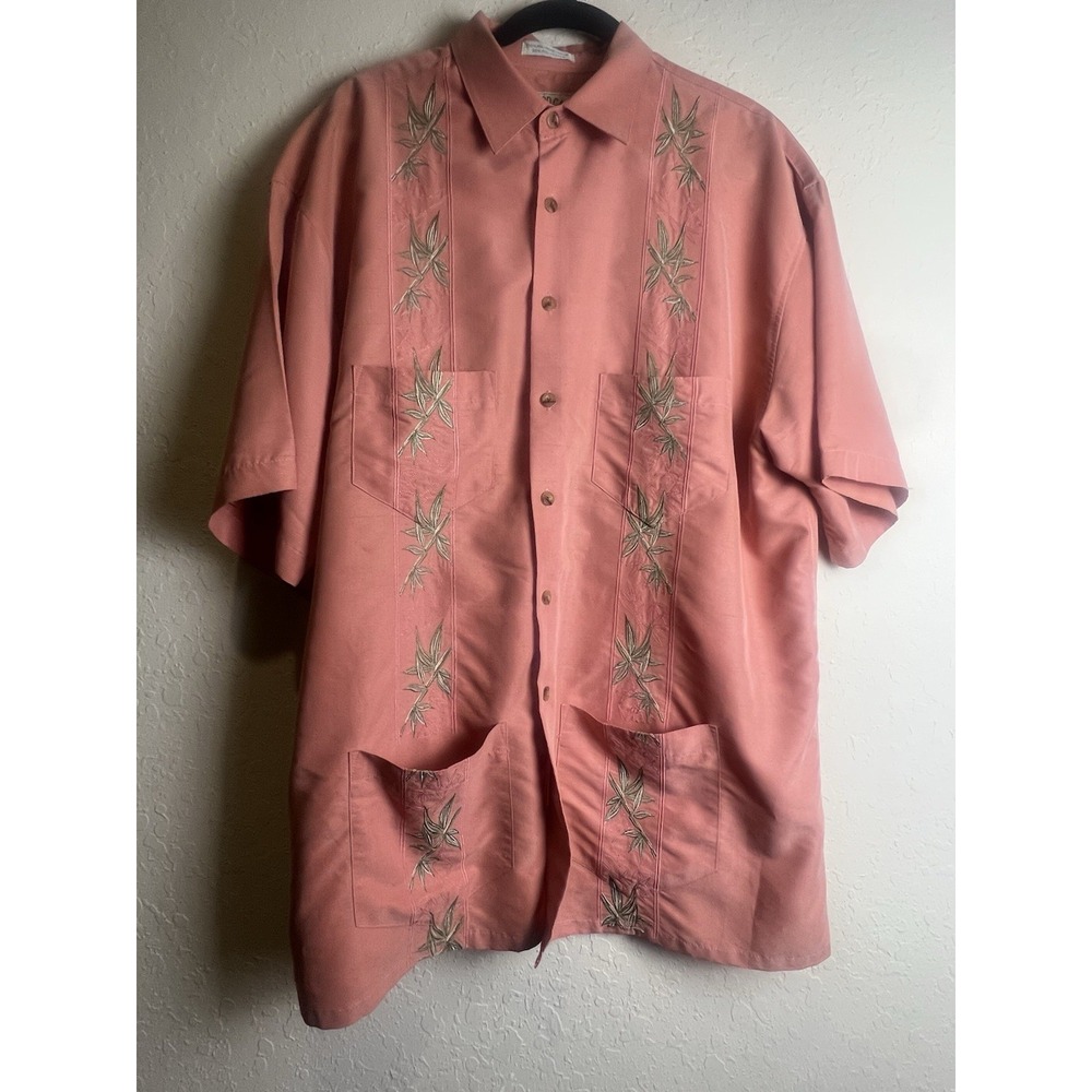 Vintage Bamboo Cay Embroidered Shirt Mens Large Hawaiian 4 Pockets Bamboo Cruise - Picture 2 of 7